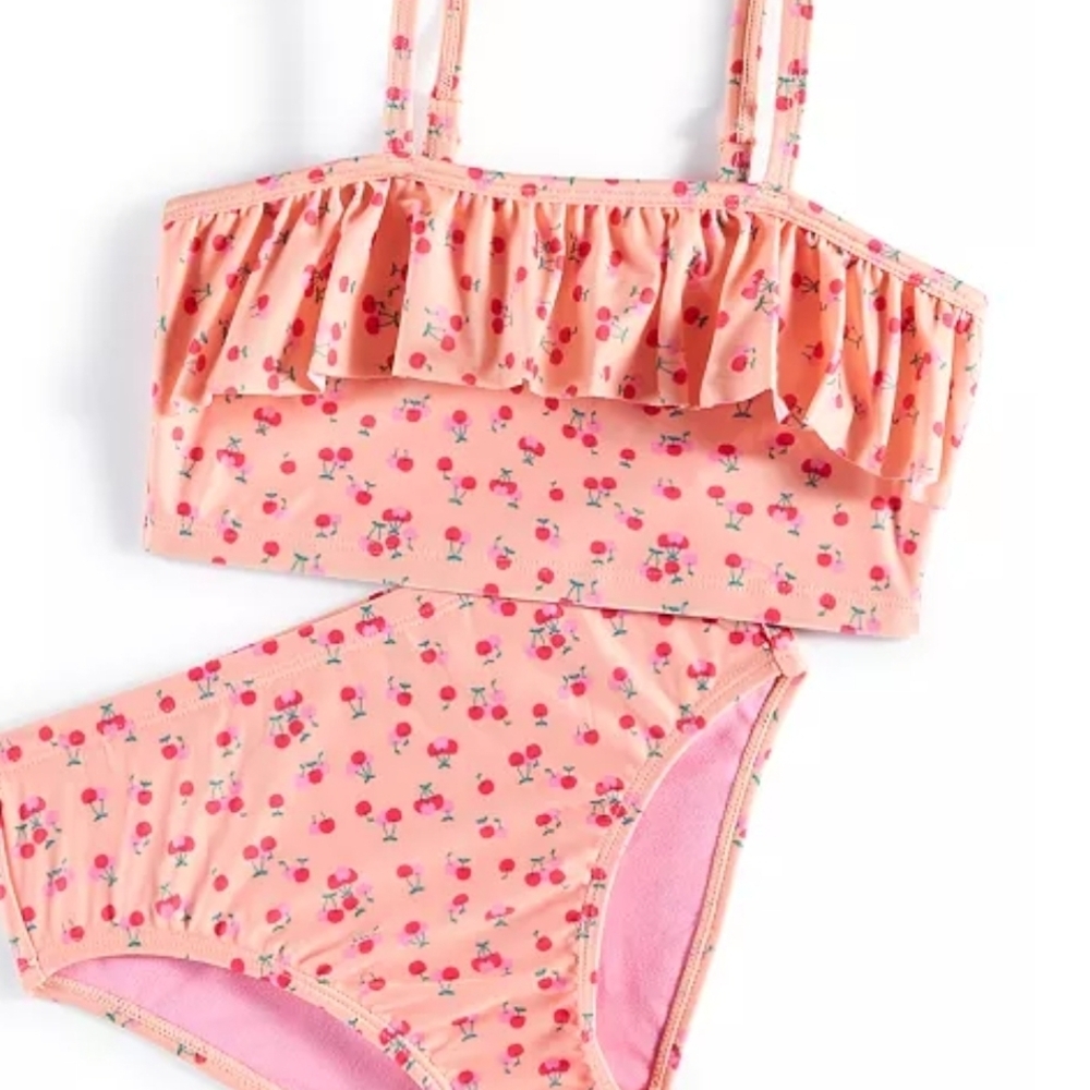 Nwt Girls Size 5 Epic Threads Pink Cherry Print Kids Bikini Swimsuit